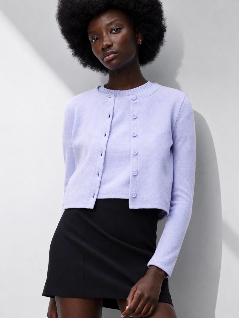 ZARA Lilac Pastel Purple Knit Cropped Cardigan Sweater Size Large